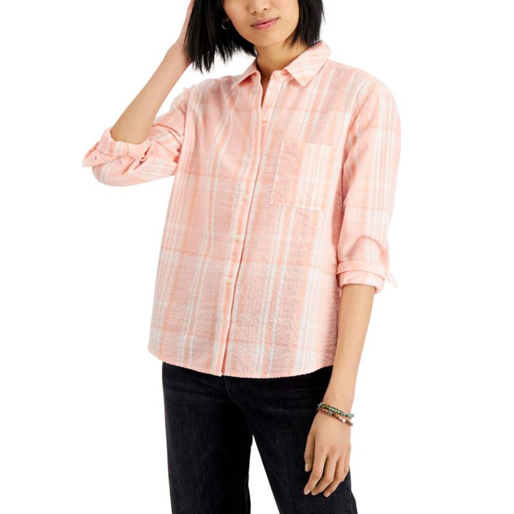 Style & Co Cotton Plaid Boyfriend Shirt